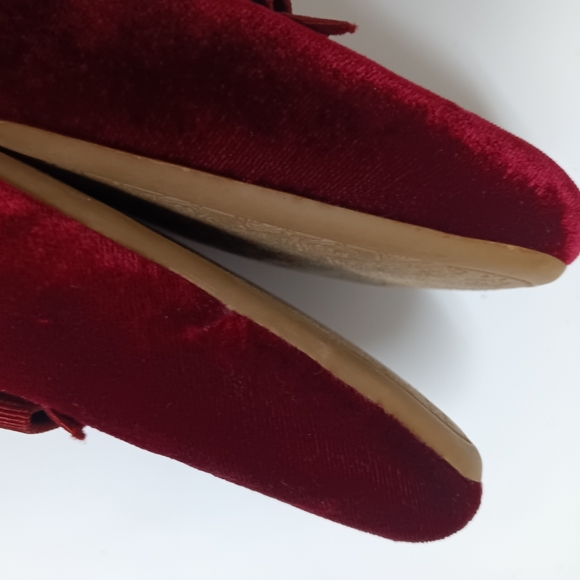 Birdies | The Phoebe Crushed Velvet Bow House Slippers in Burgundy Womens Size 6 - Picture 10 of 16